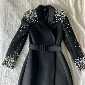 Badgley Mischka scuba pearl coat dress